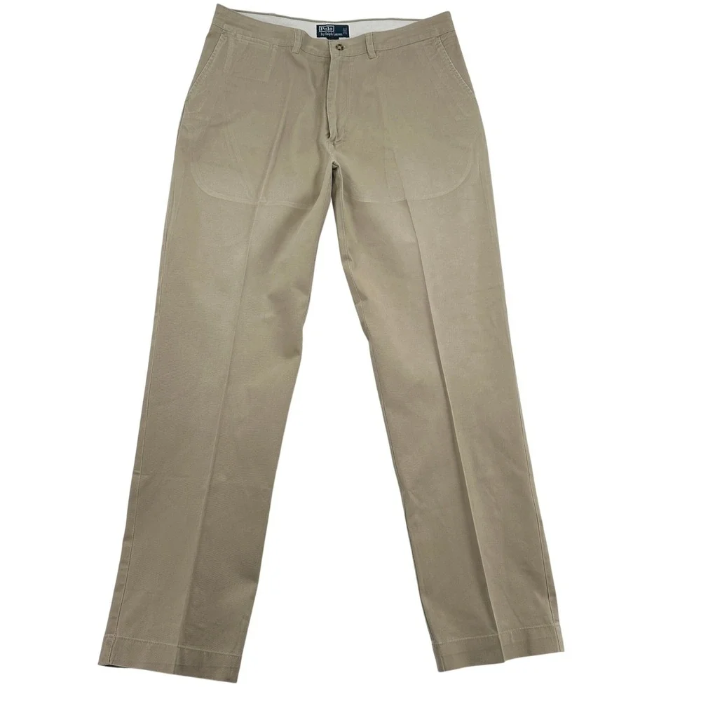 Polo Ralph Lauren Classic Chino Tan Khaki Cotton Flat Front Pants Mens 38x34